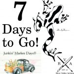 Frog drawing and an old truck painting with the text, 7 Days to go! Junkin' Market Days.